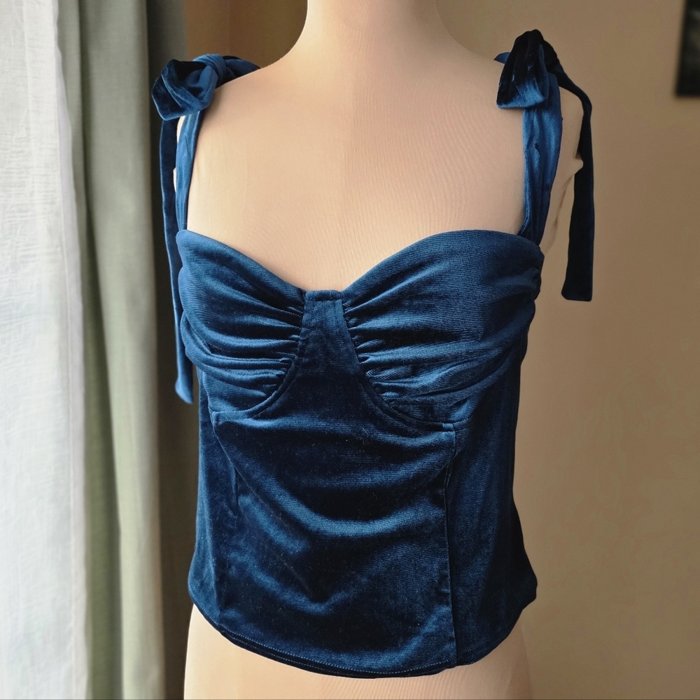 Teal Velvet Cami Corset Tank Top Adjustable Tie Straps If By‎ Sea Women's Large